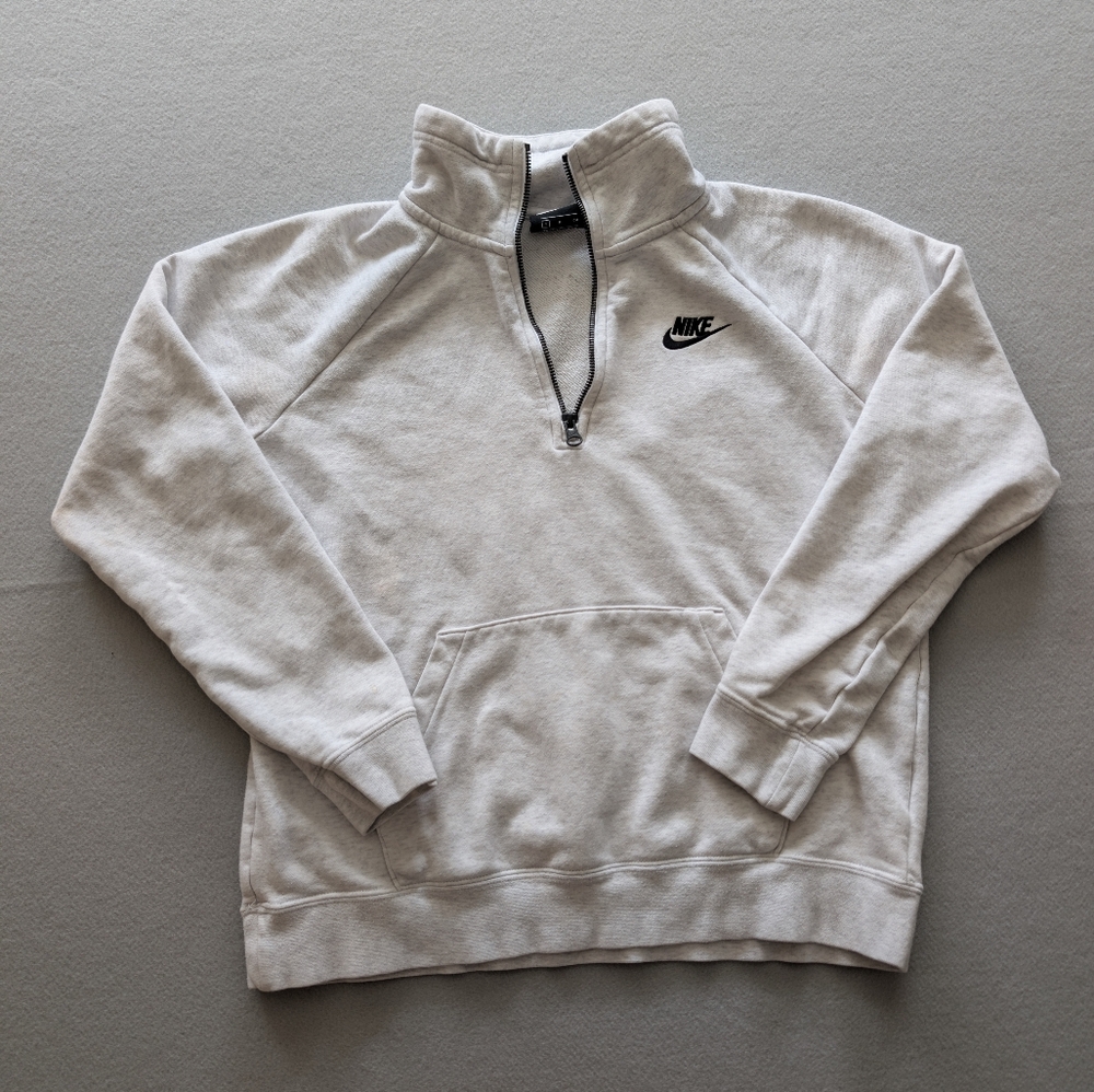Nike Sportswear Essential Quarter Zip Fleece Pullover Sweatshirt Oatmeal Sz S